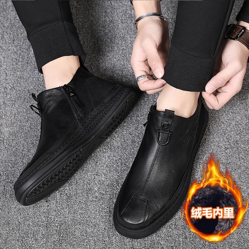 Autumn new single boots casual trendy shoes side zipper single shoes British leather boots personality men's shoes trend