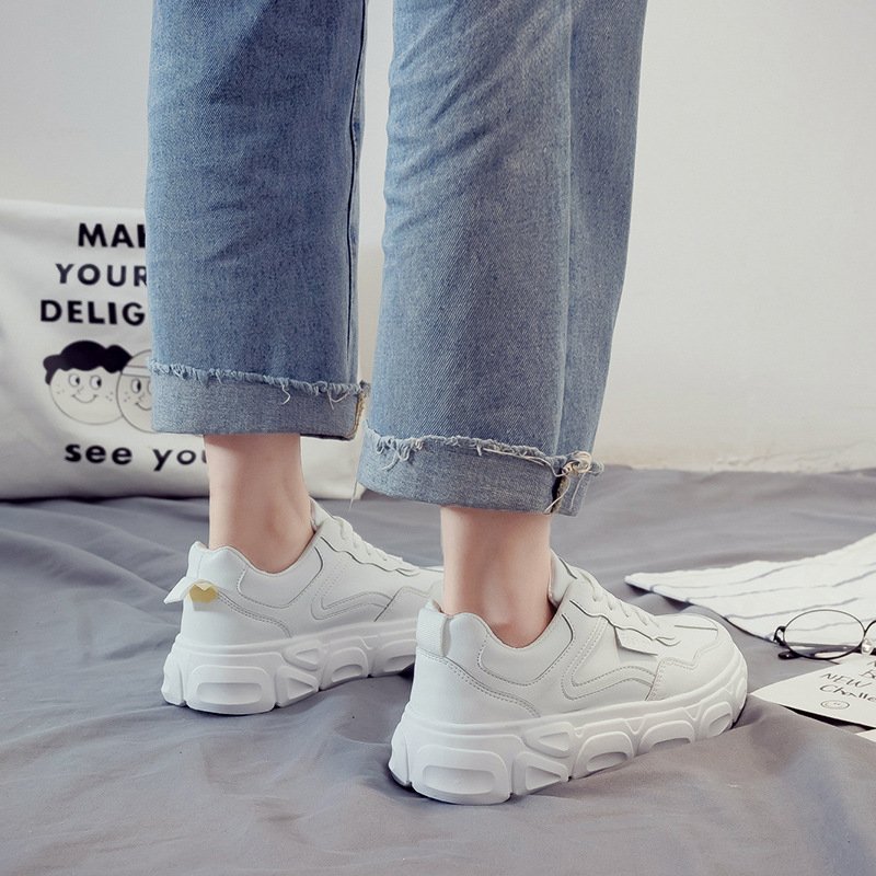 Little white shoes female 2021 spring new student running board shoes female increased sports casual shoes laces